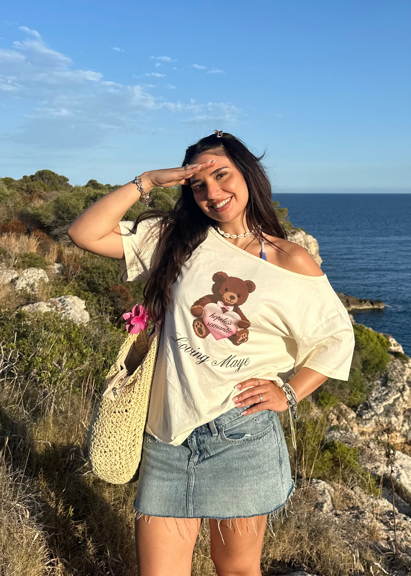 Kurzärmeliges Off-Shoulder-Shirt (Teddy Hopeless Romantic)